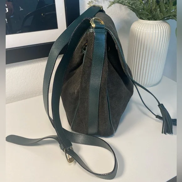 Rare Bottega Veneta Green Suede & Leather Drawstring Bag - Picture 7 of 14